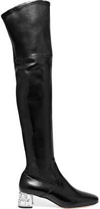 Miu Miu Crystal-embellished Leather Over-the-knee Boots - Black