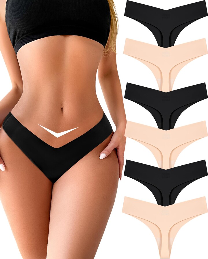READY TO LOVE Seamless Thongs for Women Sexy No Show Panties Invisible  V-waisted Stretch Ladies Underwear 6 Pack (XS-XL) - ShopStyle