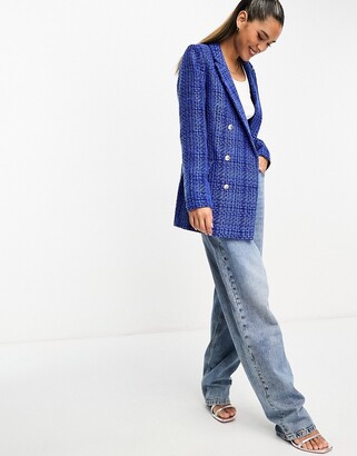 French Connection tweed blazer in blue check - ShopStyle