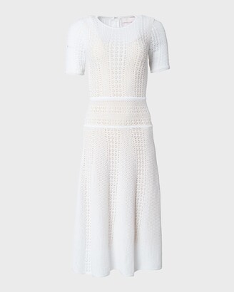 Carolina Herrera Wide-Waistband Crochet Knit Midi Dress