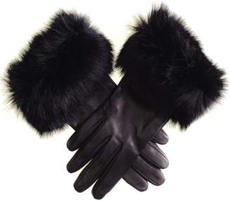 Black Ladies' Leather Gloves with Rabbit Fur Cuff