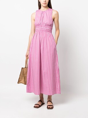 + NET SUSTAIN Calia belted one-sleeve striped organic cotton-poplin mini  dress