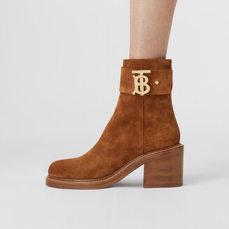 Burberry Monogram Motif Suede Block-heel Boots