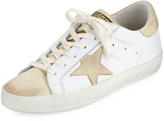 Golden Goose Deluxe Brand 31853 Star-Embellished Leather Sneaker, White/Gold
