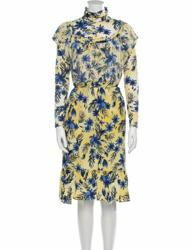 Balenciaga Floral Print Long Dress Yellow - ShopStyle