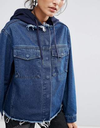 ASOS DESIGN Denim Hooded Jacket With Raw Edges
