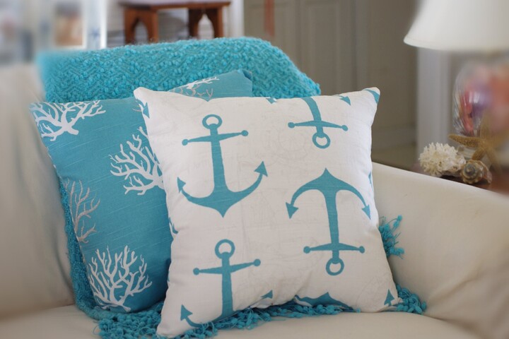 Etsy Anchors Away Pillow - White, Gray, Aqua, Turquoise Anchor