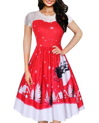 OWIN Women's Retro Floral Lace Cap Sleeve Vintage Swing Bridesmaid Dress (XXL, )
