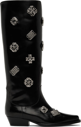 Toga Pulla SSENSE Exclusive Black Leather Embellished Tall Boots