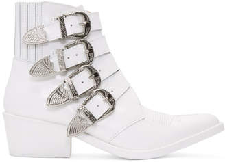 Toga Pulla White Four-Buckle Western Boots