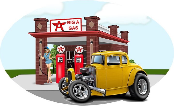 Ford Hot Rod Roadster Wall Decal Classic Car Gas Station Mural
