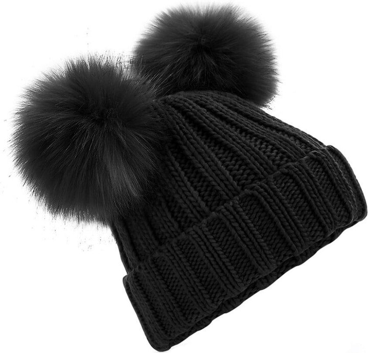womens double pom pom hat