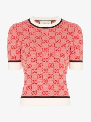 Gucci Womens Red Gg Motif Knitted Jumper
