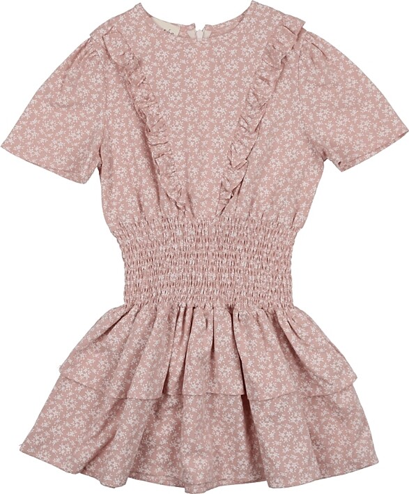 Manière Girls' Textured Floral Short Sleeve Dress - Little Kid, Big Kid