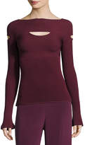 Thumbnail for your product : Cushnie Ribbed Boat-Neck Top with Cutouts