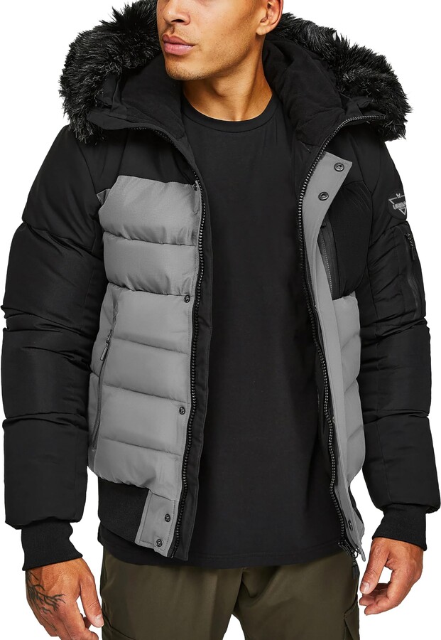 URBAN BUCK Men Walter Black Puffer Jacket Heavyweight Fur Hooded Duck