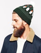 Thumbnail for your product : A Question Of ASOS Bobble Beanie Hat with Penguins