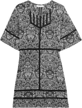 IRO Crochet-paneled Printed Crepe De Chine Mini Dress
