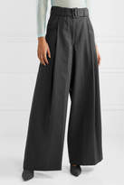 Thumbnail for your product : Dries Van Noten Podium Belted Pinstriped Twill Wide-leg Pants - Charcoal