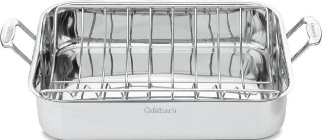 VINIUSIKI Cuisinart 16-Inch Roaster, Chef's Classic Rectangular Roaster with Rack, Stainless Steel, 7117-16URP1