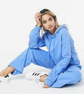Thumbnail for your product : ASOS Petite DESIGN Petite tracksuit hoodie / straight leg jogger with pintucks in blue
