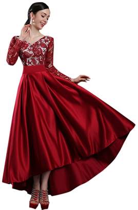 Ealafee Long Dark Red High Low Homecoming Lace Bridal Prom Dress for Women Girls