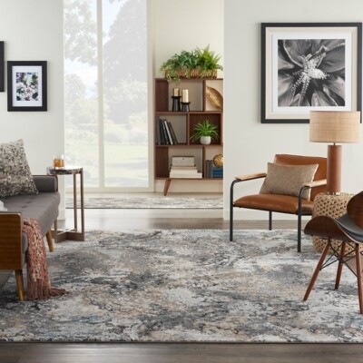 Nourison Tangra 7'10" x 9'10" Grey/Multi Modern Indoor Rug"