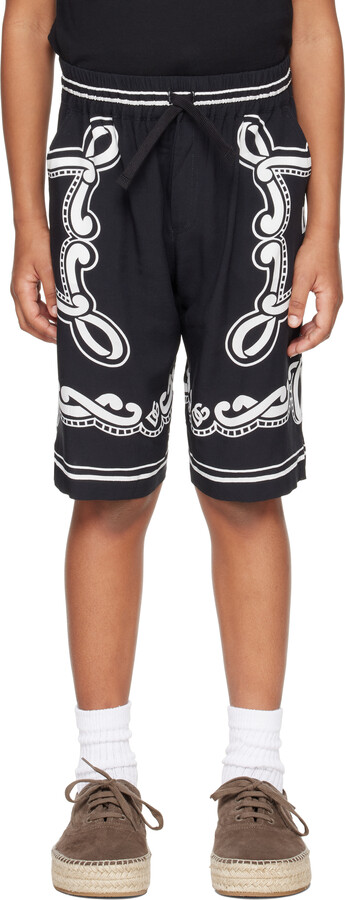 Dolce&Gabbana Kids Black Bandanna-Print Batik Shorts