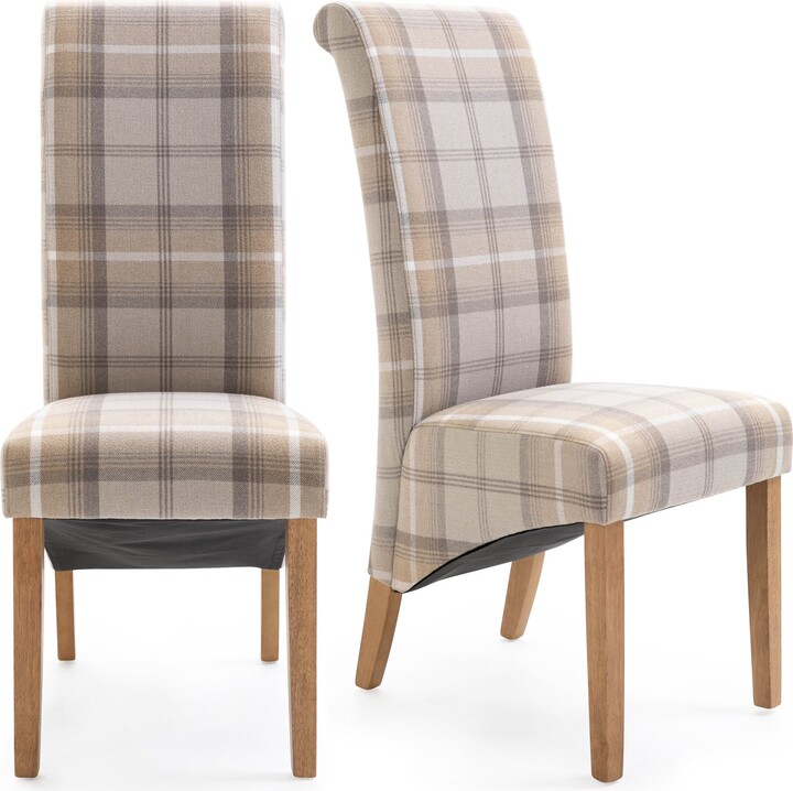 Dunelm Chester Set of 2 Dining Chairs, Woven Check Fabric Brown and