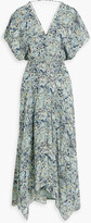 Shirred floral-print crepe midi dress 