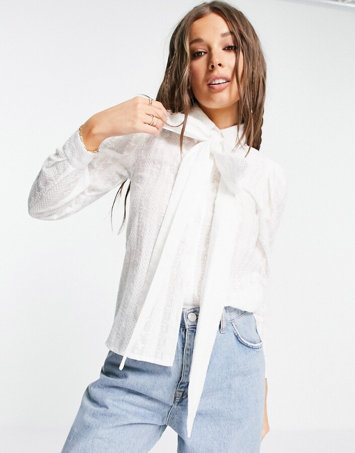 Little Mistress oversized bow blouse in cream - ShopStyle Long Sleeve Tops