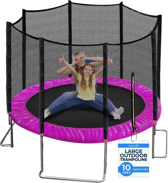 SereneLife SereneLife10'OutdoorTrampolinewithSafetyNet-Pink