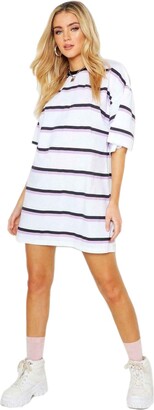Womens Stripe Oversized Boyfriend T Shirt Dress Casual Tee Baggy Loose Long Tops