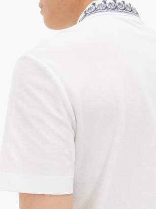 Versace Embroidered-collar Cotton Polo Shirt - Mens - White