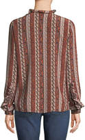 Thumbnail for your product : Kobi Halperin Elyse Paisley Striped Silk Blouse w/ Ruffle Trim