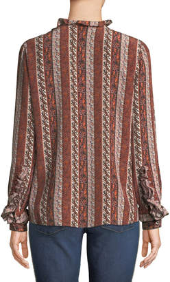 Kobi Halperin Elyse Paisley Striped Silk Blouse w/ Ruffle Trim