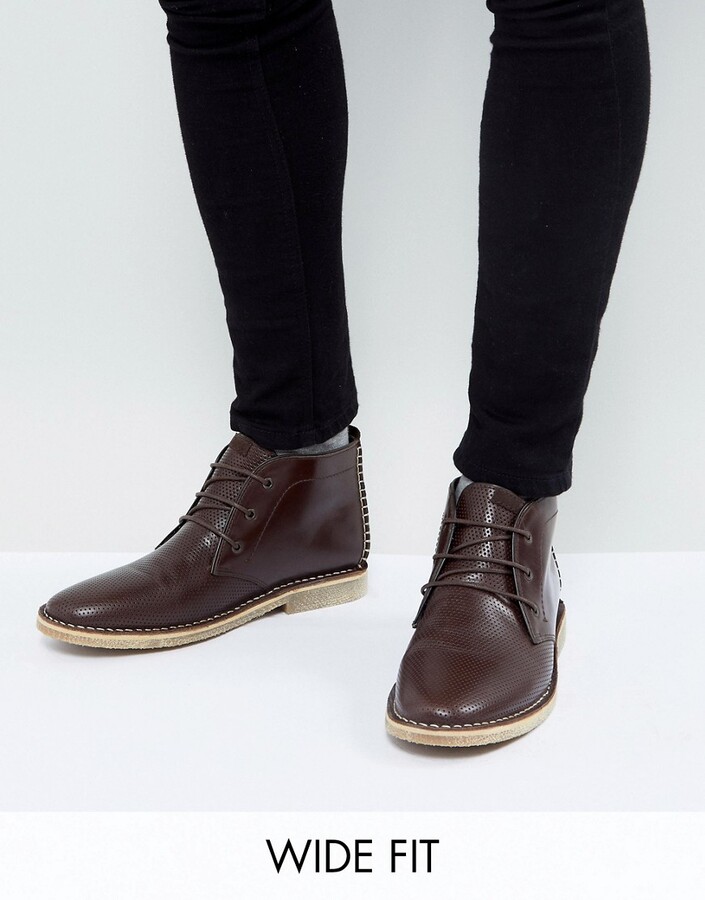 ASOS DESIGN ASOS Wide Fit Desert Boots In Brown Leather With Perforated  Detail - ShopStyle