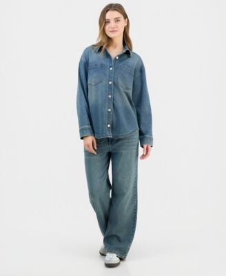 Indigo Rein Juniors Denim Button Up Shirt Wide Leg Jeans