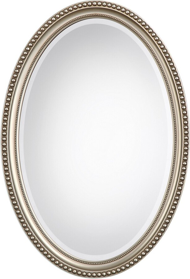 Hewson Metallic Silver Finish Round Mirror With Brown Antiquing ShopStyle