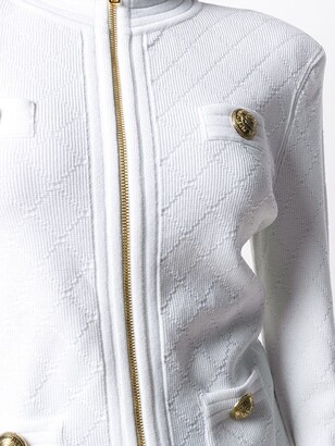Balmain Quilted Embossed Buttons Zipped Cardigan