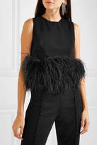 Thumbnail for your product : 16Arlington Cropped Feather-trimmed Crepe Top - Black