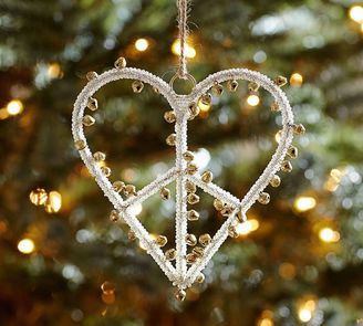 Pottery Barn Jingle Bell Peace Sign Heart Ornament