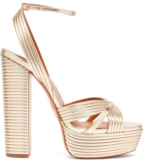 Aquazzura Sundance 140 Metallic-leather Platform Sandals - Womens - Gold