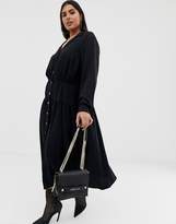 Thumbnail for your product : ASOS Curve DESIGN Curve button through midi shirt dress with long sleeves