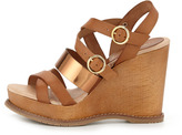 Thumbnail for your product : Andre Assous Jenny Mixed-Leather Wedge Sandal, Bronze