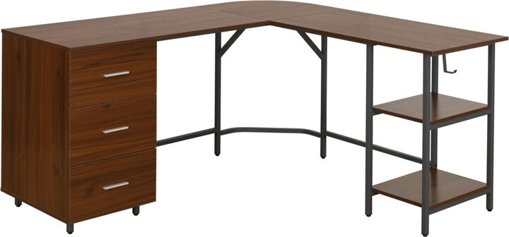 Techni Mobili Wood L-Shape Home Office with Storage Two-Tone Desk