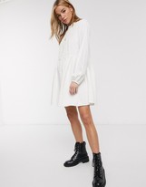 Thumbnail for your product : ASOS DESIGN Denim pintuck smock dress in white