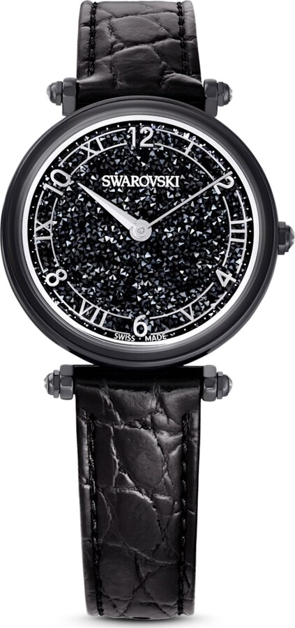Swarovski Crystalline Wonder watch, Swiss Made, Leather strap, Black, Black  finish - ShopStyle