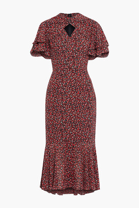 Mikael Aghal Fluted Ruffled Floral-print Georgette Midi Dress