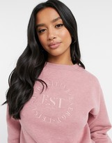 Thumbnail for your product : ASOS Petite ASOS DESIGN Petite tracksuit oversized sweat with embroidery / oversized jogger in pink marl